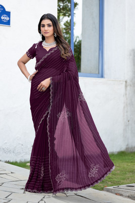 Leelavati Embellished Bollywood Chiffon Saree(Maroon)