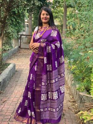 VAKHARIYAFAB Woven Kanjivaram Pure Silk, Art Silk Saree(Purple)