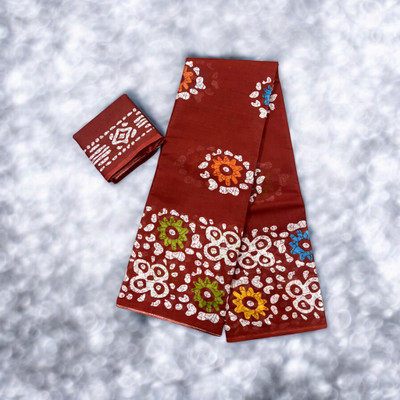 MAHI IMPEX Printed Ikkat Pure Cotton Saree(Brown)