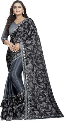 RADHEY Printed, Floral Print Bollywood Lycra Blend Saree(Grey)