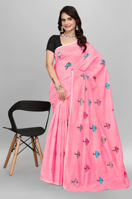 LADY SHOPI Embroidered Chanderi Chanderi Saree(Pink)