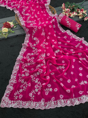 gajanand creation Embroidered Bandhani Georgette Saree(Pink)
