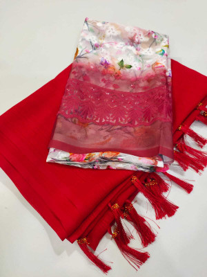 Vijayhanuman Solid/Plain Daily Wear Georgette Saree(Red)