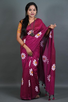 Amita Collections Printed Daily Wear Pure Cotton Saree(Magenta)