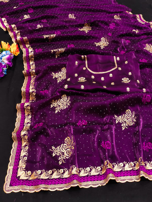 Keshav Creation Embroidered Bollywood Jimmy choo Saree(Purple)