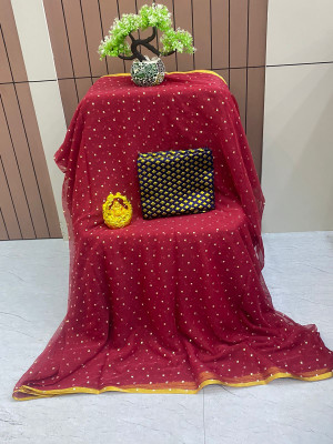 Triveni Fab Polka Print Daily Wear Chiffon Saree(Maroon)