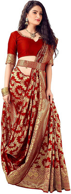 SIDDHESHWAR Self Design Assam Silk Lycra Blend Saree(Red)