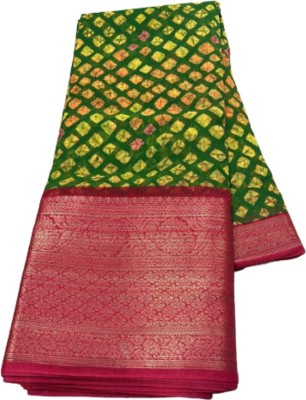 Dinkar Printed Banarasi Cotton Blend Saree(Dark Green)