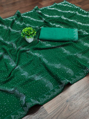 ishu enterprise Self Design Bollywood Georgette Saree(Dark Green)