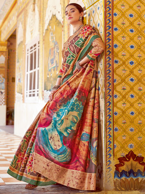 Tasrika Printed Banarasi Silk Blend Saree(Multicolor)
