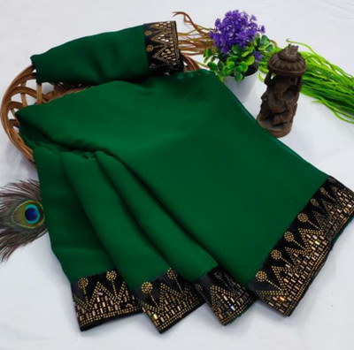 pari creation Embellished Bollywood Georgette Saree(Green)