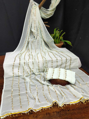 Sayal Creation Self Design Daily Wear Georgette Saree(White)