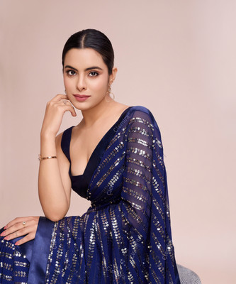 Clemira Embellished Bollywood Georgette Saree(Blue)