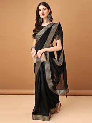 DIVYASHAKTI FASHION Solid/Plain, Embroidered Bollywood Silk Blend Saree(Grey)