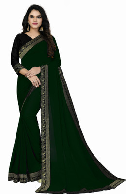Glamour Hub Solid/Plain Bollywood Chiffon, Georgette Saree(Dark Green)