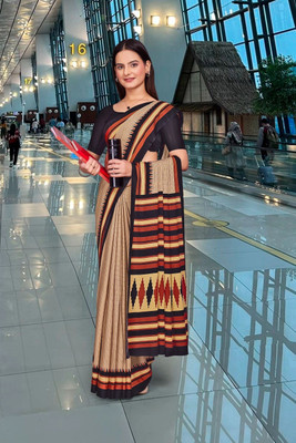 Feminista Printed, Solid/Plain Daily Wear Crepe Saree(Beige)