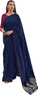 ROOP SUNDARI SAREES Woven, Embellished Bollywood Jacquard, Cotton Silk Saree(Dark Blue)