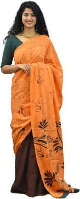 Tropwear Printed, Self Design, Digital Print, Hand Painted, Blocked Printed Sambalpuri Pure Cotton Saree(Orange)