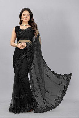 HouseOfCommon Embroidered Bollywood Net Saree(Black)