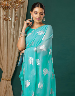 SIRIL Embellished Bollywood Chiffon, Georgette Saree(Blue)