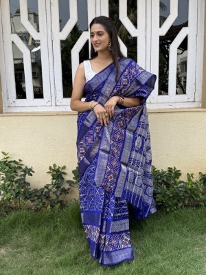 SATIKA VASTRAM Geometric Print Bandhani Tussar Silk Saree(Blue)