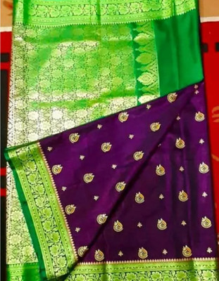 daniyal Self Design Banarasi Jacquard Saree(Purple, Green)