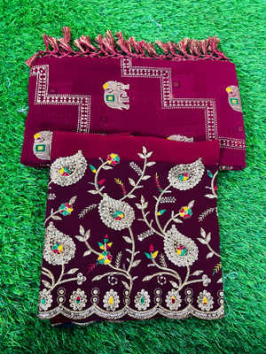 BahenBeti Printed Bollywood Silk Blend Saree(Maroon)