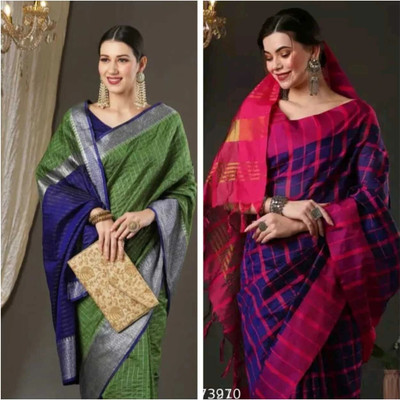 Rofolav Embellished, Striped, Paisley Daily Wear Chanderi, Cotton Silk Saree(Pack of 2, Multicolor)