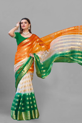 Aarunika BS Solid/Plain Bollywood Organza Saree(Orange)