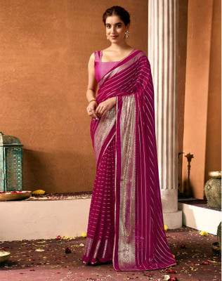 Samah Printed, Temple Border, Embellished Bollywood Georgette Saree(Magenta)