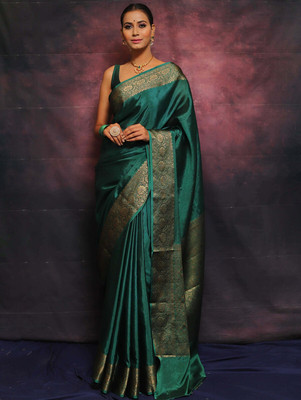 K SALIYA ENTERPRISE Printed Banarasi Pure Silk Saree(Green)