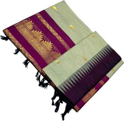 sri amman sarees Woven Gadwal Cotton Blend Saree(Silver)