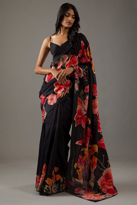 Moda Rapido Self Design Bollywood Georgette Saree(Black)