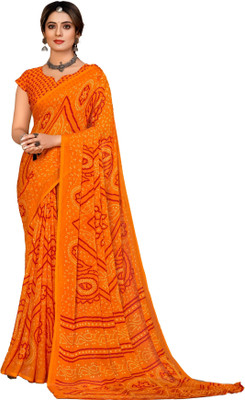 INDONIQ Graphic Print, Printed Bollywood Chiffon, Georgette Saree(Orange)