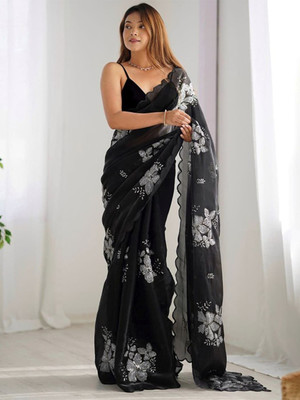 Shree Shyam Creation Embroidered, Floral Print Bollywood Jimmy choo Saree(Black)