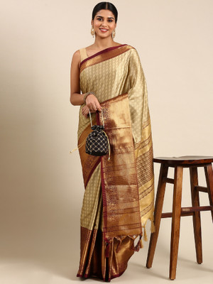 Julee Self Design Banarasi Cotton Silk Saree(Brown)