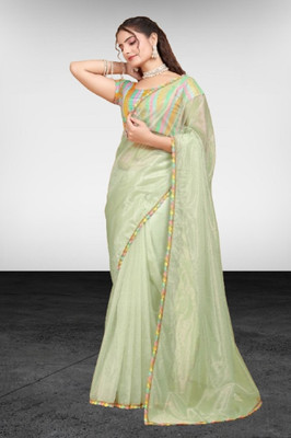 JSItaliya Solid/Plain Bollywood Net Saree(Green)