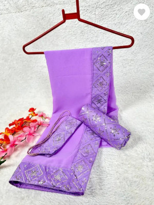 jention Solid/Plain, Embellished Saree with Attached Blouse Georgette Saree(Purple)