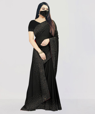 pUNYATHA CREATION Solid/Plain Chanderi Polyester Saree(Black)