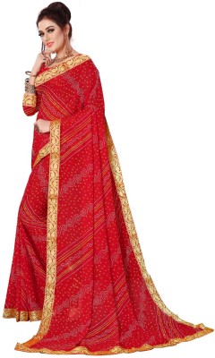 Kanooda Prints Printed Bandhani Georgette Saree(Multicolor)