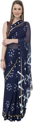Durga Emporio Printed Bandhani Chiffon Saree(Dark Blue)