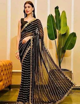 riddhisa fashion Embroidered Bollywood Net Saree(Black)
