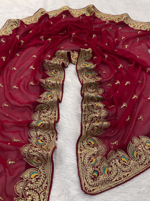 monoria Embroidered Bollywood Georgette Saree(Magenta)
