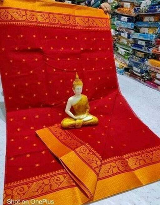p fashion Self Design Tant Pure Cotton Saree(Red)