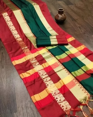 MoonTextile Temple Border Assam Silk Cotton Silk Saree(Black)
