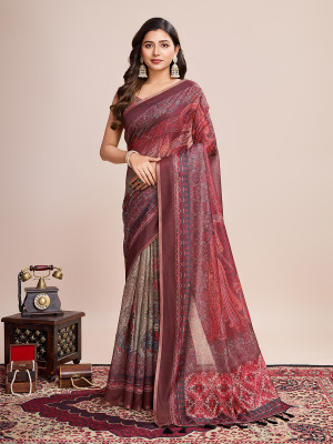 OFLINE SELECTION Printed Daily Wear Linen Saree(Multicolor)