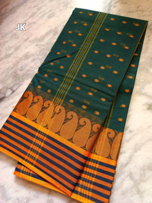 Maasaree Woven Tant Pure Cotton Saree(Dark Green)
