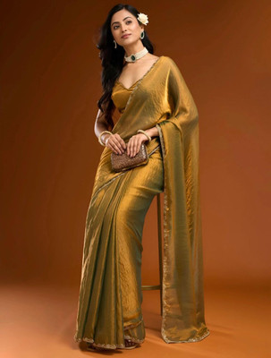Sonali Fashion Embroidered Bollywood Chiffon Saree(Gold)