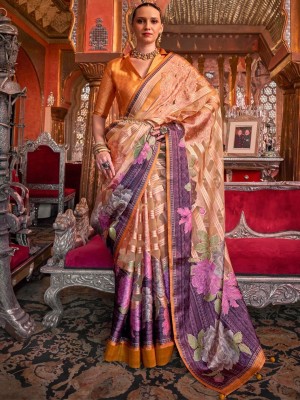 ANOUK Printed Banarasi Organza Saree(Orange)