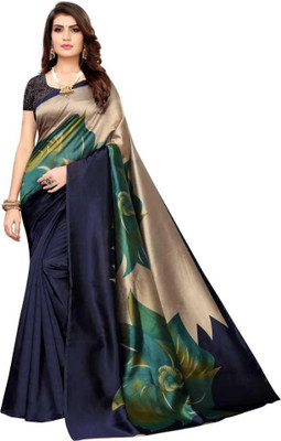 Grubstaker Printed Bollywood Art Silk Saree(Dark Blue)